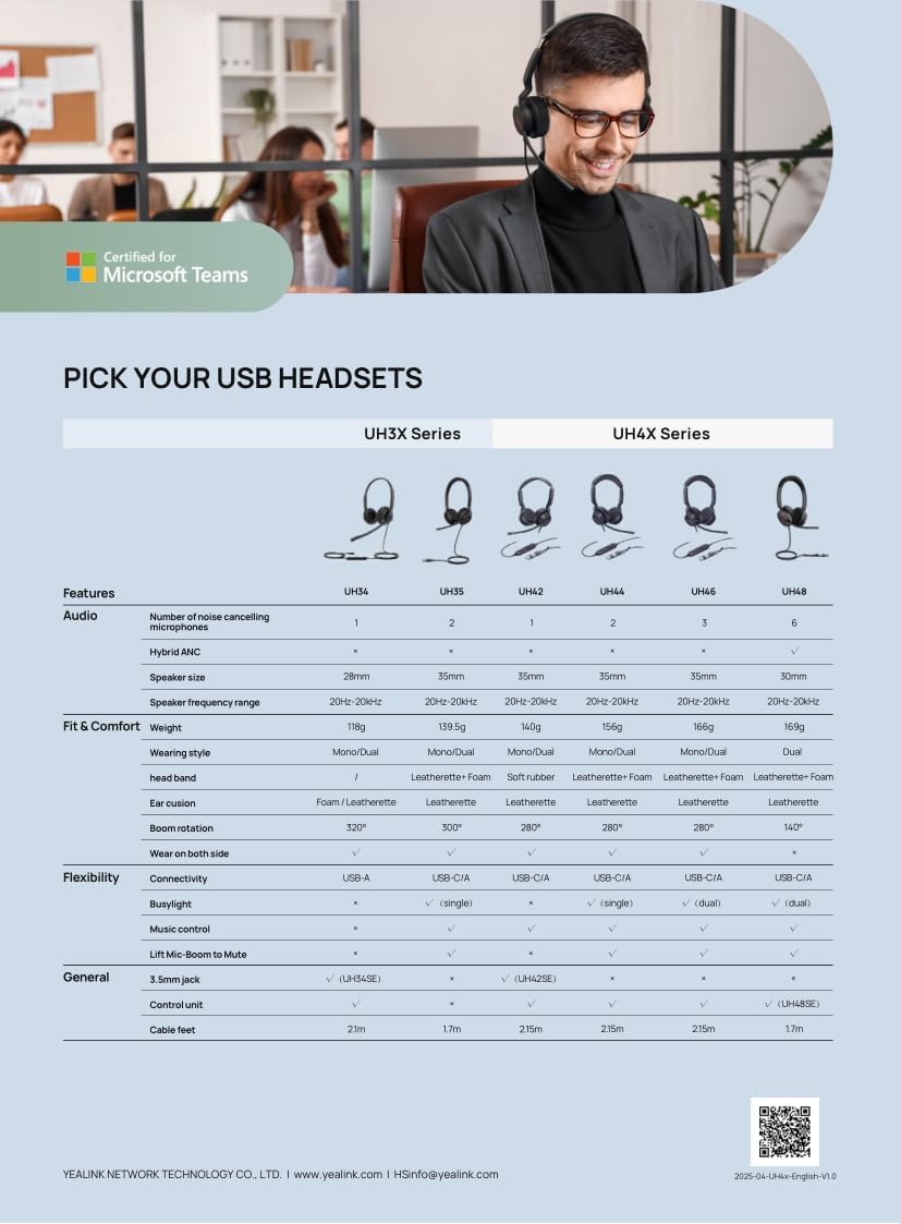 Yealink UH46 Mono Teams USB Wired Headset with AI Noise Cancellation & Dual Busylight