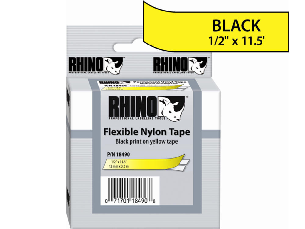 RHINO 1/2 YELLOW FLEXIBLE NYLON LABELS
