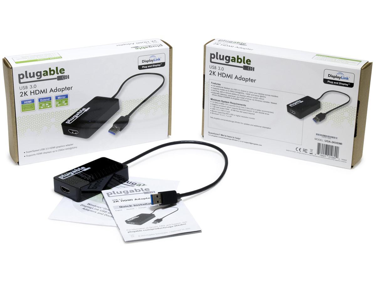 Plugable USB 3.0 to HDMI Video Graphics Adapter with Audio for Multiple Monitors up to 2560x1440 Supports Windows 11, 10, 8.1, 7, XP, and Mac