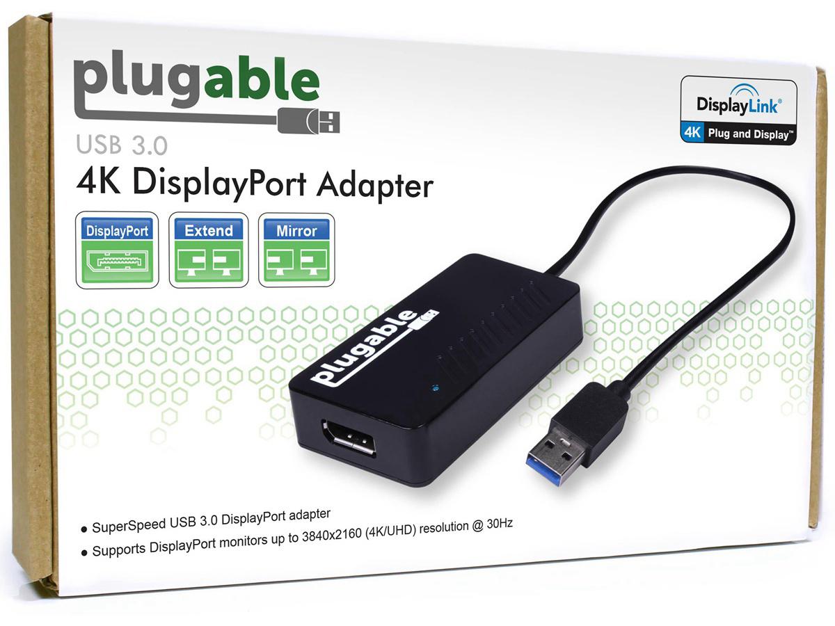 Plugable USB 3.0 to DisplayPort 4K UHD Video Graphics Adapter for Multiple Monitors up to 3840x2160 Supports Windows 11, 10, 8.1, 7, and macOS