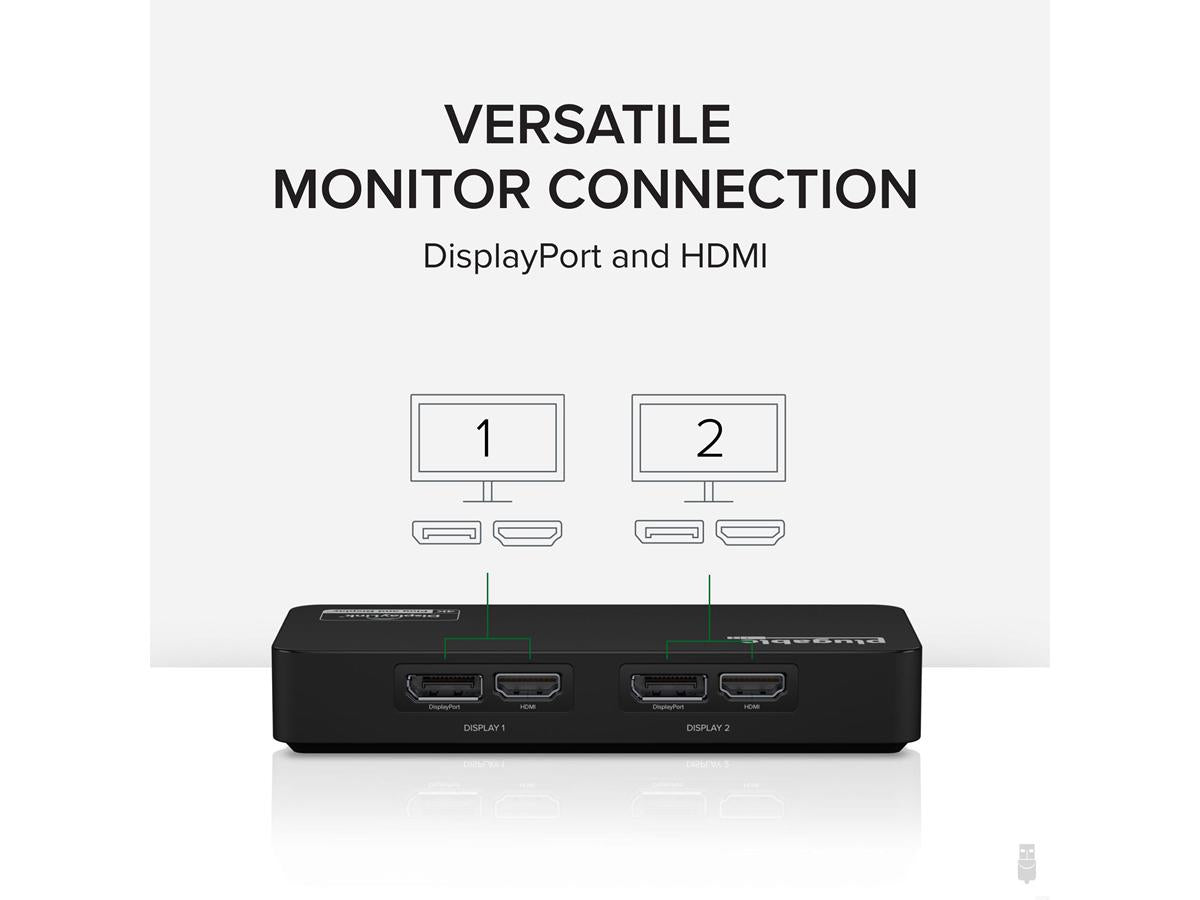 Plugable 4K DisplayPort and HDMI Dual Monitor Adapter for USB 3.0 and USB-C, Compatible with Windows and Mac - TAA