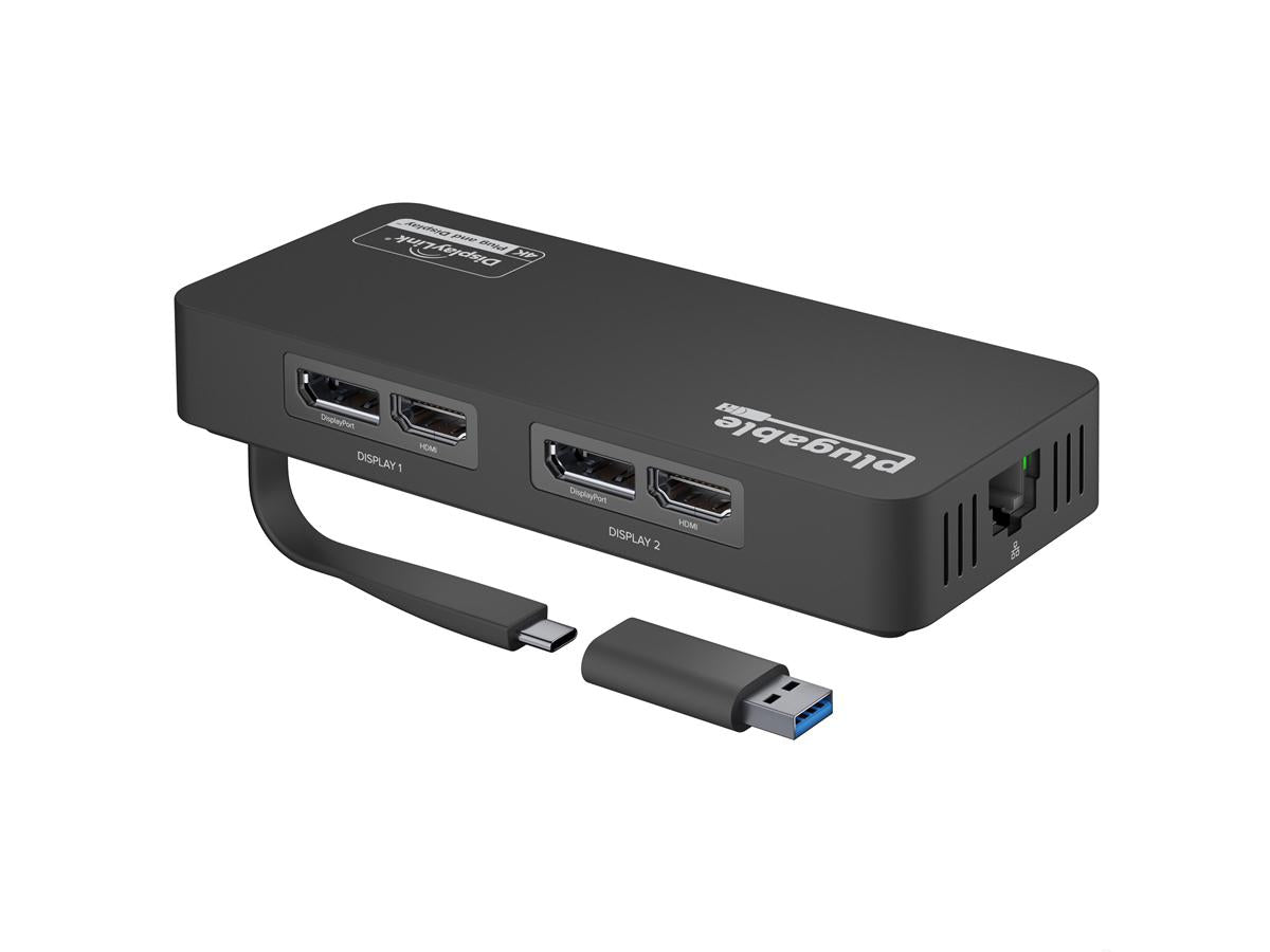 Plugable 4K DisplayPort and HDMI Dual Monitor Adapter with Ethernet for USB 3.0 and USB-C, Compatible with Windows and Mac - TAA