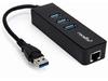 Premium 3 Port Portable USB 3.0 Hub with Gigabit Ethernet 10/100/1000 - Built-In Cable - USB - 3 USB Port(s) - 1 Network (RJ-45) Port(s) Black