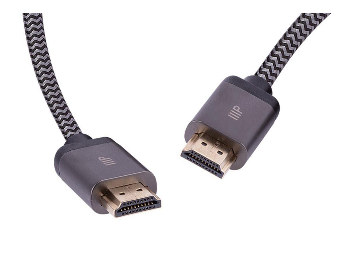 MONOPRICE 8K CERTIFIED BRAIDED ULTRA HIGH SPEED HDMI CABLE - HDMI 2.1_ 8K@60HZ_ 48GBPS_ CL2 IN-WALL RATED_ 26AWG_ 15FT_ BLACK