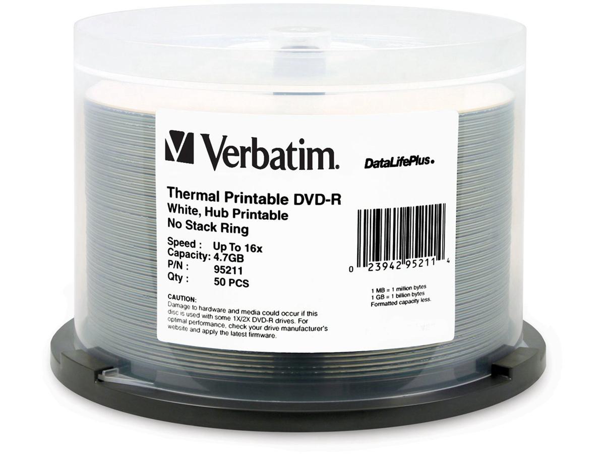 50PK DVD-R 4.7GB 16X WHT THERM PT HUB