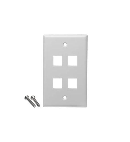 FACEPLATE, FLAT,1-GANG,4-PORT, 25PK, WH