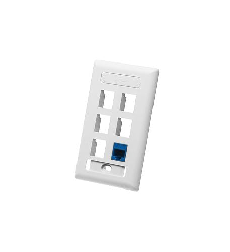 FACEPLATE, ID, 1-GANG, 6-PORT, WHITE