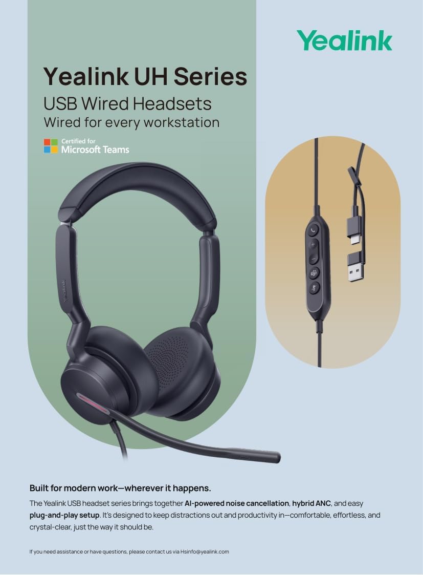 Yealink UH46 Dual Teams USB Wired Stereo Headset