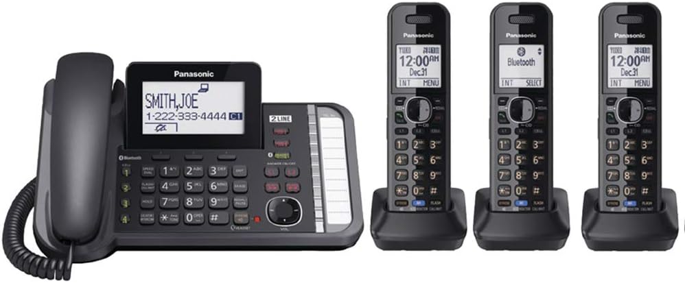 Panasonic KX-TG9582B + 1 KX-TGA950B 2-Line DECT 6.0 System 3-Way Conferencing Talking Caller ID Noise Reduction Corded/Cordless Combination Telephone