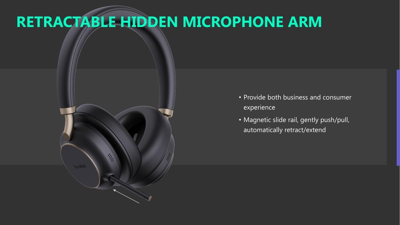 Yealink BH76 Plus Teams Wireless Bluetooth Headset with USB-C and USB-A Adapter Black