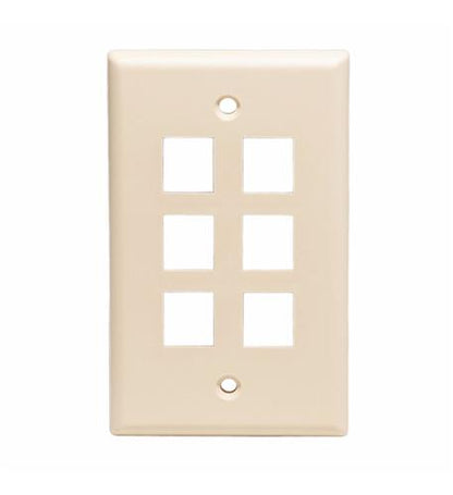 FACEPLATE, FLAT, 1-GANG, 6-PORT, ALMOND
