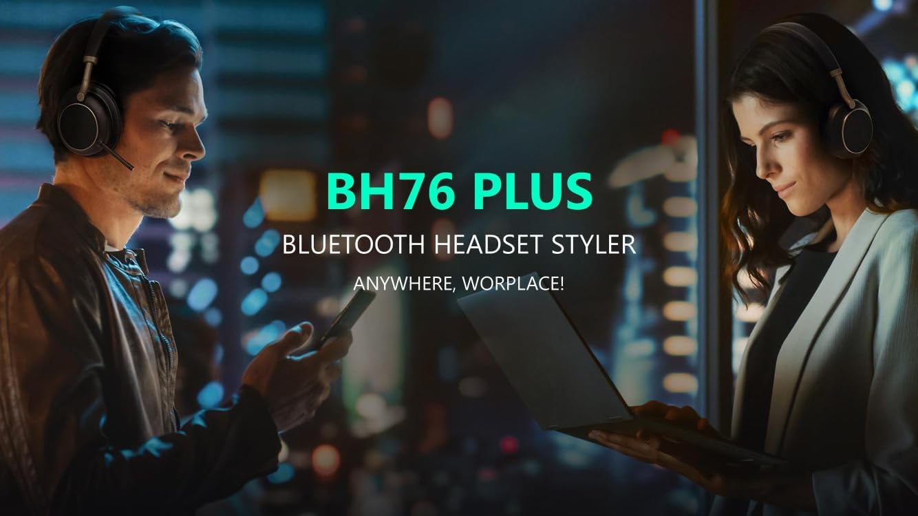 Yealink BH76 Plus UC Wireless Bluetooth Headset with USB-C and USB-A Adapter Black