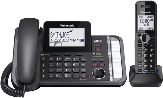 Panasonic 2-Line Corded/Cordless Phone System with 1 Handset - Answering Machine, Link2Cell, 3-Way Conference, Call Block, Long Range DECT 6.0, Bluetooth - KX-TG9581B (Black)