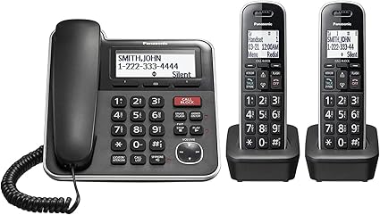 Panasonic Expandable Corded/Cordless Phone System with Answering Machine and One Touch Call Blocking – 2 Handsets - KX-TGB852B (Black)