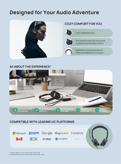 Yealink UH46 Mono Teams USB Wired Headset with AI Noise Cancellation & Dual Busylight