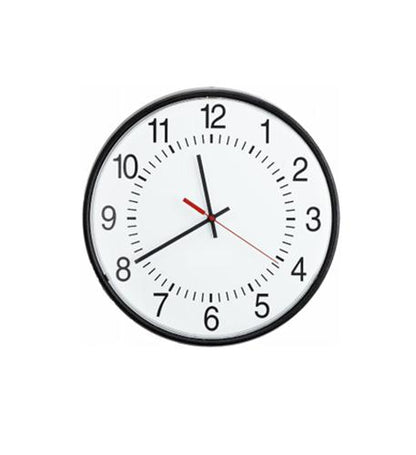 16in Rnd Wired Analog Clock, Black, Sur