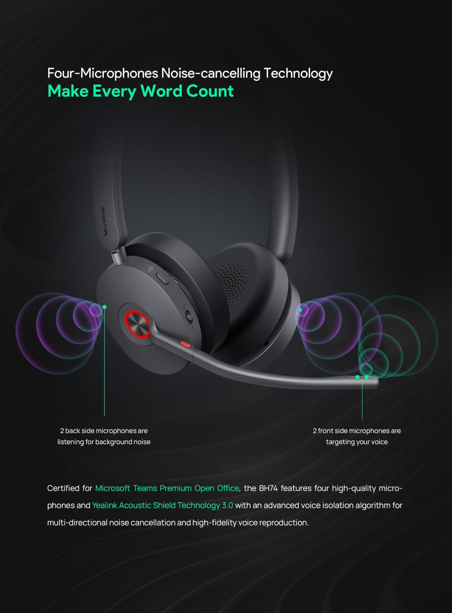 Yealink BH74 Teams Wireless Bluetooth Headset USB