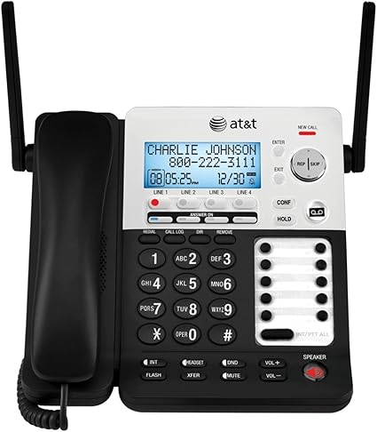 AT&T SynJ SB67158 DECT 6.0 4-Line Corded/Cordless Small Business Phone System with Answering System, Black/silver