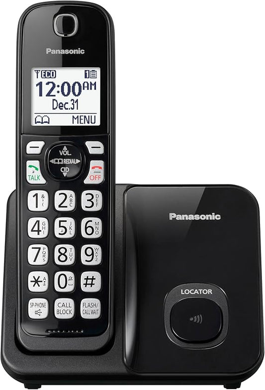 Panasonic Cordless Phone System, Expandable Home Phone with Call Blocking, Bilingual Caller ID and High-Contrast Display, 1 Handset - KX-TGD610B (Black)