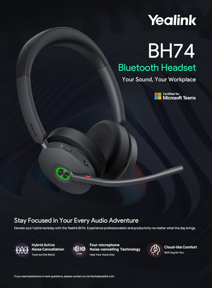Yealink BH74 UC Wireless Headset with Charging Stand