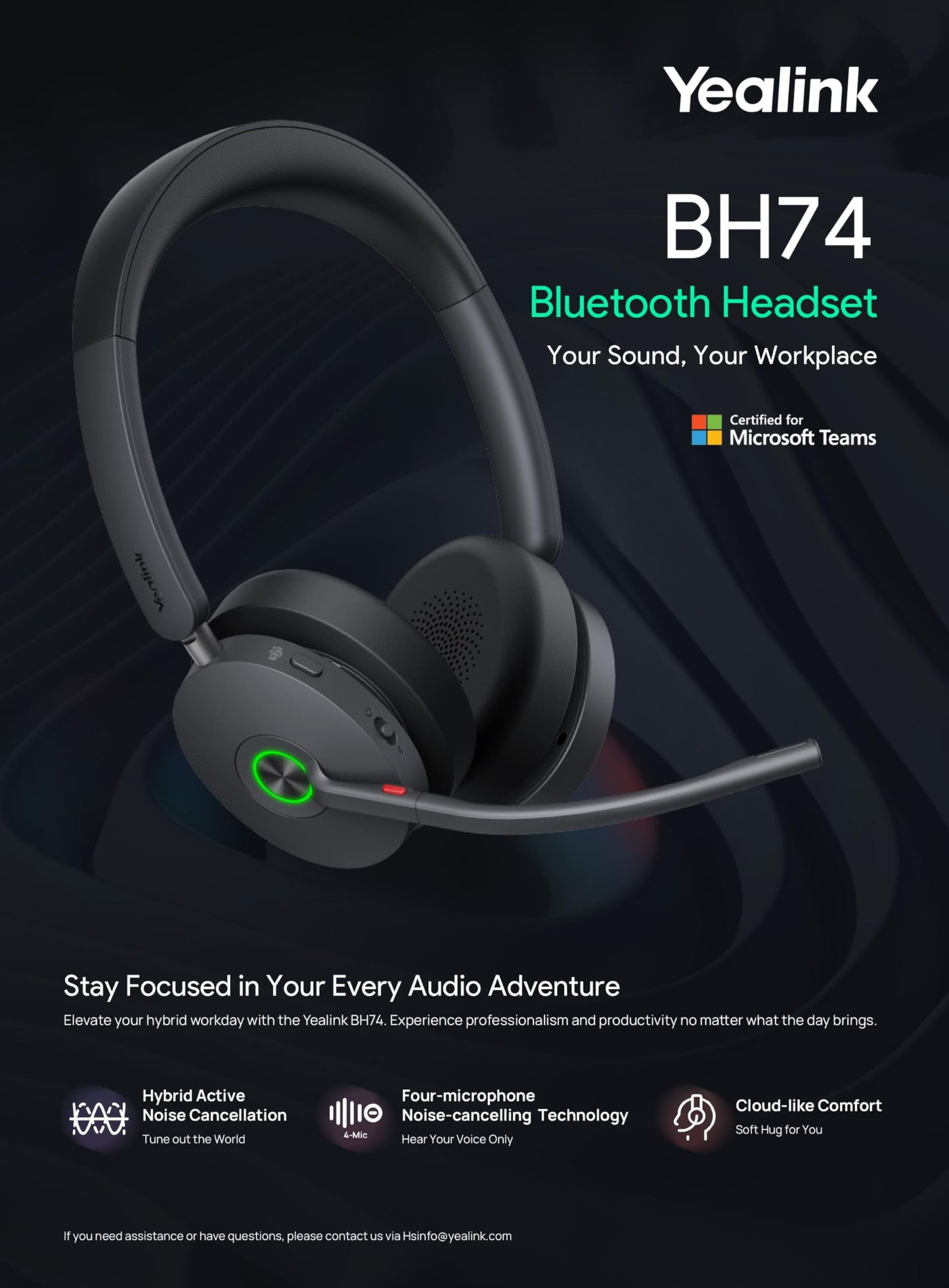 Yealink BH74 Teams Wireless Bluetooth Headset USB