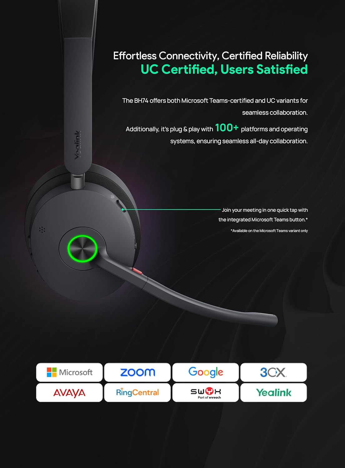 Yealink BH74 UC Wireless Headset with Charging Stand