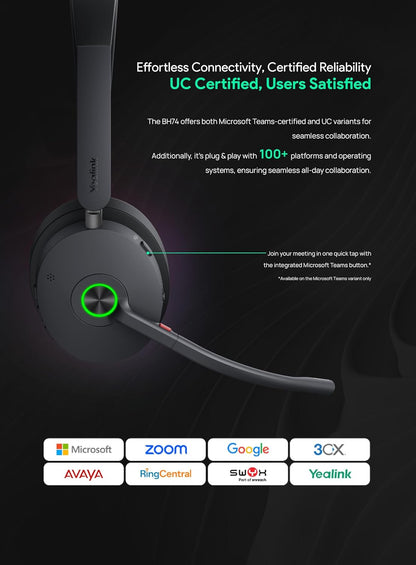 Yealink BH74 UC Wireless Headset with Charging Stand
