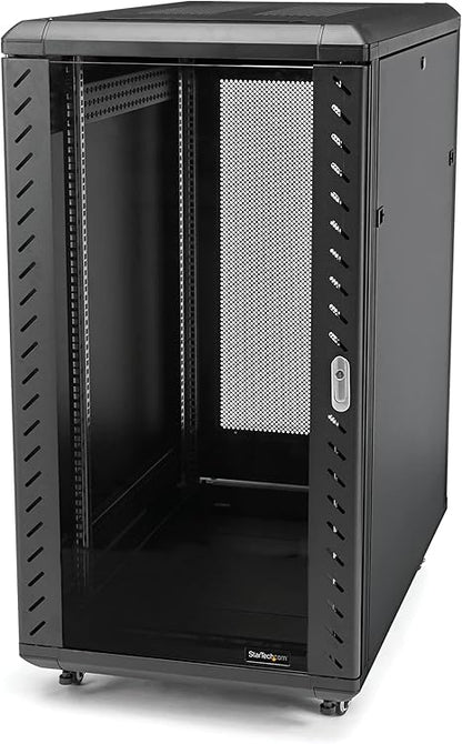 StarTech.com 22U Server Rack Cabinet with secure locking door - 4 Post Adjustable Depth (5.5" to 28.7") - 1768 lb capacity - 19 inch Portable Network Equipment Enclosure on wheels/casters (RK2236BKF)