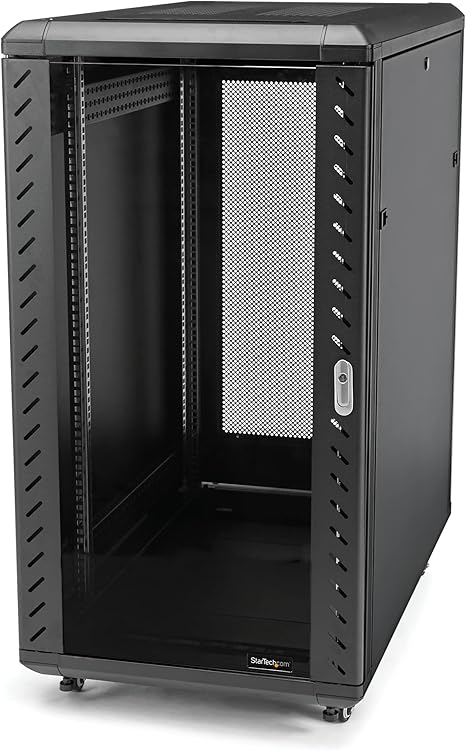 StarTech.com 22U Server Rack Cabinet with secure locking door - 4 Post Adjustable Depth (5.5" to 28.7") - 1768 lb capacity - 19 inch Portable Network Equipment Enclosure on wheels/casters (RK2236BKF)
