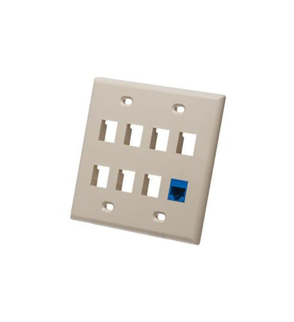 FACEPLATE, FLAT, 2-GANG, 8-PORT, IVORY