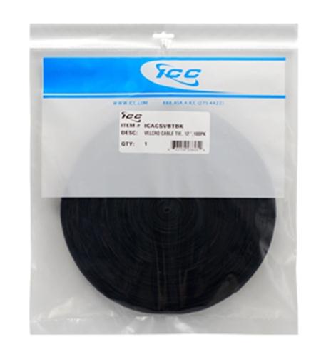 VELCRO CABLE TIE, 12", BLACK, 100PK