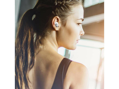 MORPHEUS 360 SPIRE TRUE WIRELESS EARBUDS BLUETOOTH IN-EAR HEADPHONES WITH MICROPHONE HIFI STEREO 20 HOUR PLAYTIME BINAURAL BLUE TW1500W