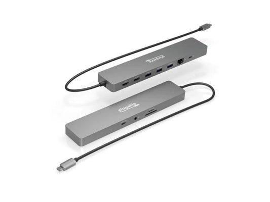 Plugable 11-in-1 USB-C Hub 100W Pass-through, Driverless Laptop Docking Station Dual Monitor, Compatible with Thunderbolt 4 / 3, USB-C Windows, Chrome