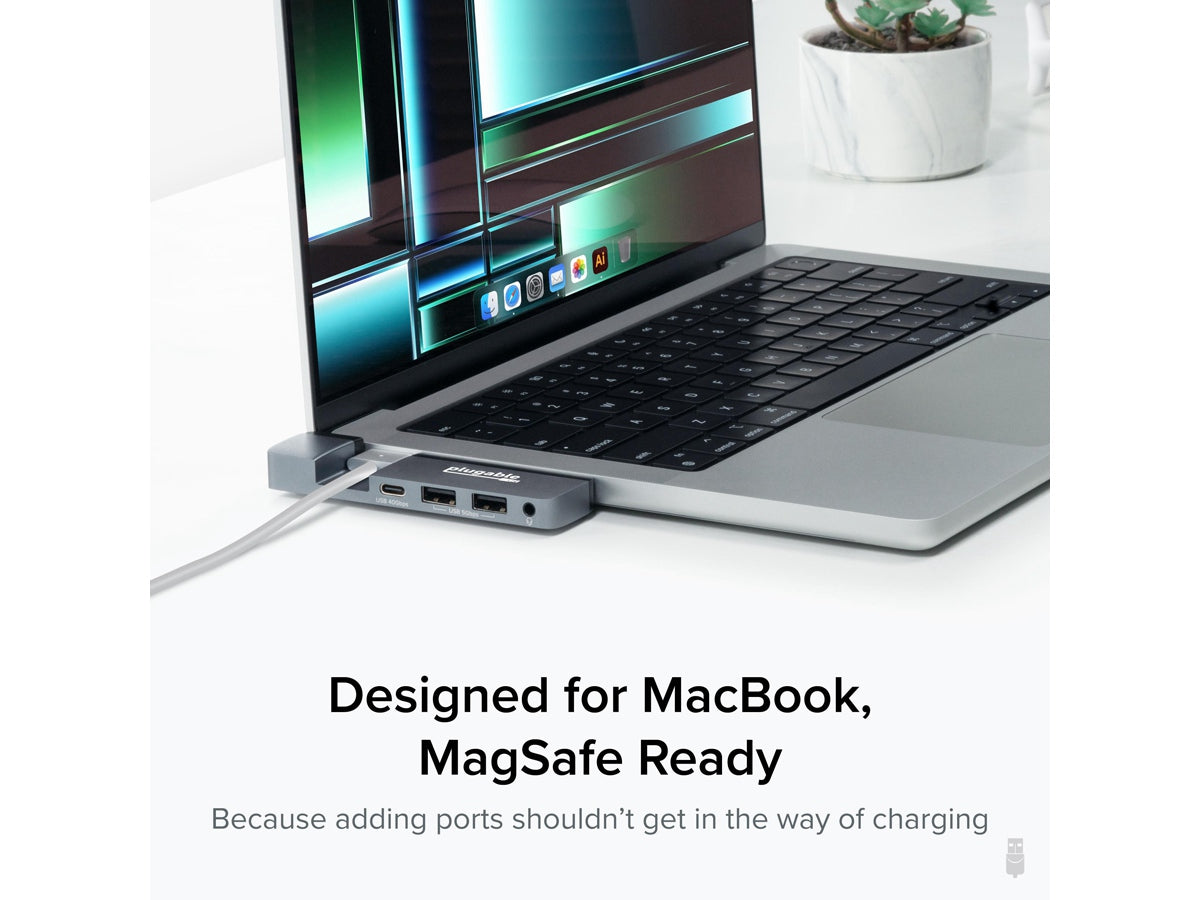 Plugable 5-in-1 USB C Hub Multiport Adapter for MacBook Pro 14/16 Inch,Macbook Air M2 - USB-C 40Gbps Port,Thunderbolt/USB4,100W PD, MagSafe,Driverless