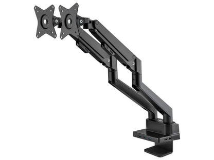 ALUMINUM GAS SPRING DUAL MONITOR DESK MOUNT WITH 8-IN-1 DOCKING STATION