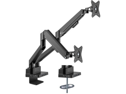 ALUMINUM GAS SPRING DUAL MONITOR DESK MOUNT WITH 8-IN-1 DOCKING STATION
