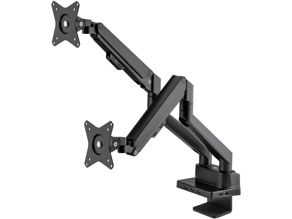 ALUMINUM GAS SPRING DUAL MONITOR DESK MOUNT WITH 8-IN-1 DOCKING STATION