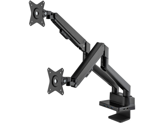 ALUMINUM GAS SPRING DUAL MONITOR DESK MOUNT WITH 8-IN-1 DOCKING STATION