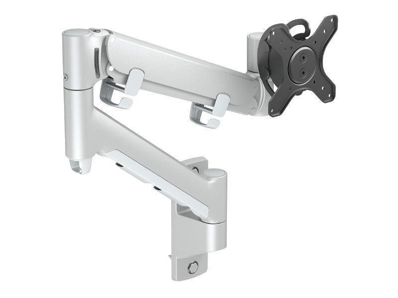 Atdec heavy duty wall mount, dynamic arm, spring assisted mount, suits flat monitor screens up to 35lbs, curved screen monitors up to 26.5lbs, silver