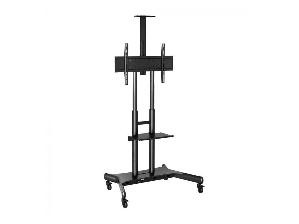 Atdec X-Large range TV/AV cart, supports displays 50 to 80" & 165 lbs, for mounting XL heavy displays, functional & economical, universal VESA, black