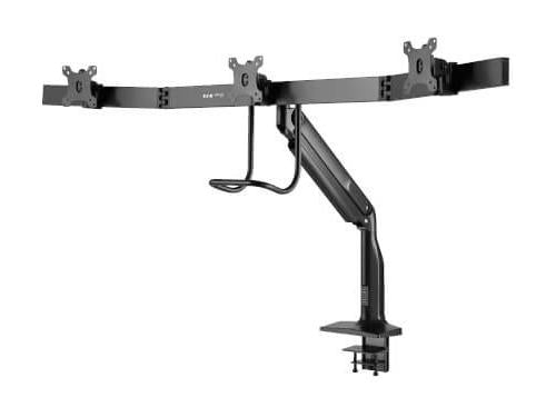 Safe-IT Precision-Placement Triple-Display Desk Clamp/Grommet with premium gas spring arm and Antimicrobial Tape for 17IN to 32IN Displays,