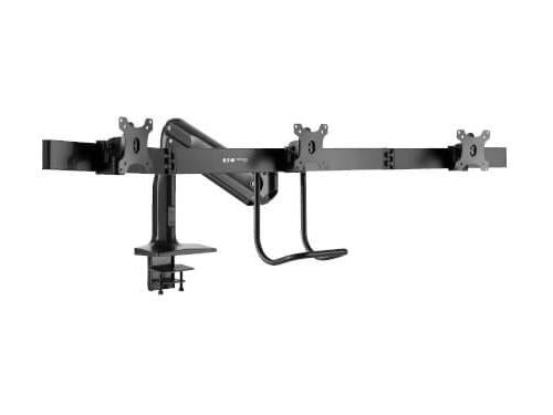Safe-IT Precision-Placement Triple-Display Desk Clamp/Grommet with premium gas spring arm and Antimicrobial Tape for 17IN to 32IN Displays,