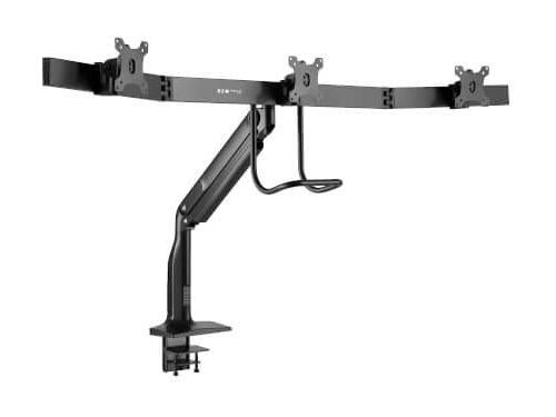 Safe-IT Precision-Placement Triple-Display Desk Clamp/Grommet with premium gas spring arm and Antimicrobial Tape for 17IN to 32IN Displays,