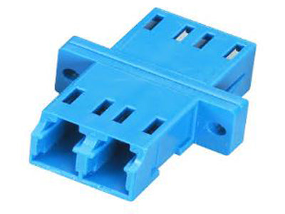 Fiber Optic Coupling - Singlemode, Duplex, Ceramic Sleeve, Plastic Flange, Rectangular, LC-LC, Blue