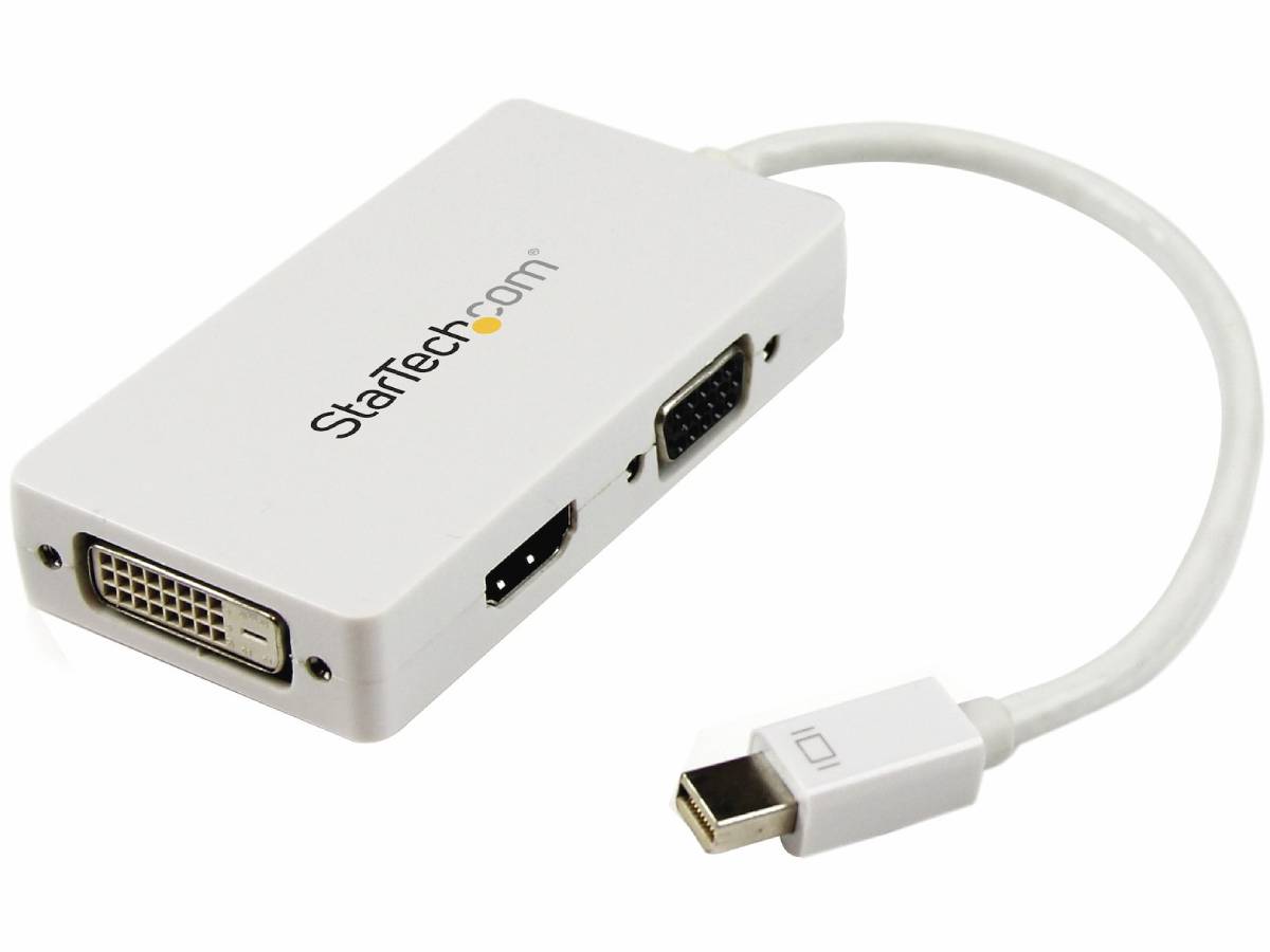 StarTech.com Travel A/V Adapter: 3-in-1 Mini DisplayPort to VGA DVI or HDMI Converter - White (MDP2VGDVHDW) - video converter - white