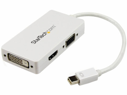 StarTech.com Travel A/V Adapter: 3-in-1 Mini DisplayPort to VGA DVI or HDMI Converter - White (MDP2VGDVHDW) - video converter - white