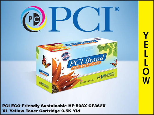 PCI Brand ECO-Friendly Reman HP 508X CF362X Yellow Toner Cartridge 9500 Page XL Yield HP M577Z,M552,M553,M553dn,M553n,M553x,M577,M577DN,M577F