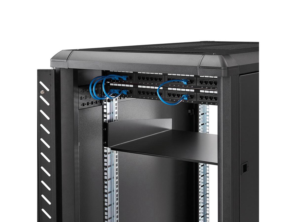 StarTech.com 2U Fixed Server Rack Mount Shelf, 16in Deep Steel Universal Cantilever Tray for 19" AV/Data/Network Equipment Rack with Cage Nuts & Screws, 44lbs Weight Capacity, 60" Deep - 2U Network Rack Shelf (CABSHELF) - rack shelf