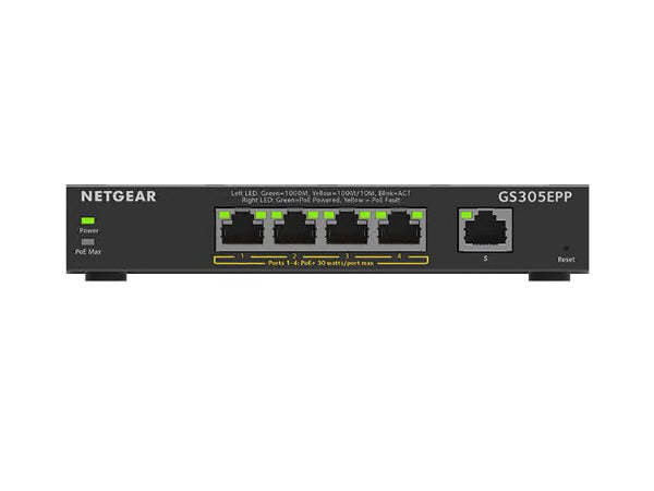 5-Port Gig Eth Hi-Power PoE+ Smart Mngd
