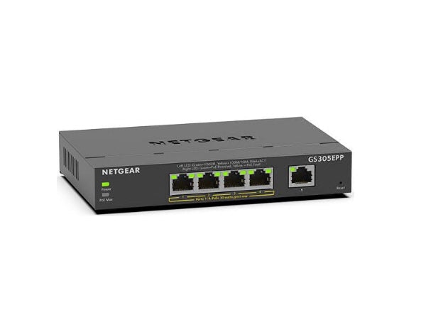 5-Port Gig Eth Hi-Power PoE+ Smart Mngd
